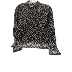 Sml Sport Long Sleeve Shirt Zebra Animal Print Brown Black Velvet Size Medium